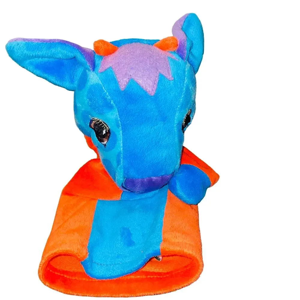 The Puppet Company Cow Hand Puppet Blue Orange Colorful Knitted Sock Toy 10